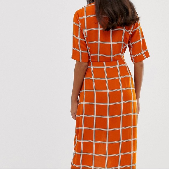 Miss Selfridge midi wrap dress in Rust - Picture 2 of 4